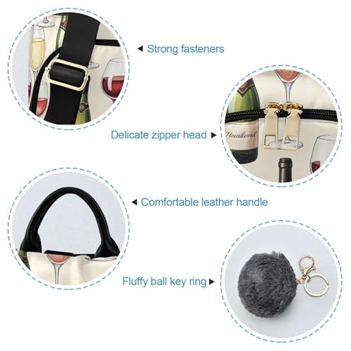 Mochila antirrobo mujer acuarela vino rojo champán bolso mochila casual con pompón 6
