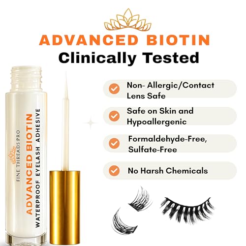 2 in 1 Clear Eyelash Glue with BIOTIN; Sensitive Eyes Safe ; Strong Hold Brush On Cluster Lash Glue, False Eyelash Extensions Strip Lash Adhesive, Latex Free Vegan Cruelty Free Waterproof