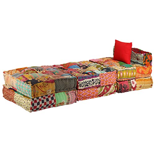 vidaXL Pouf 3-Sitzer Modular Patchwork Stoff Schlafsofa Couch Sofa Lounge – Bild 8