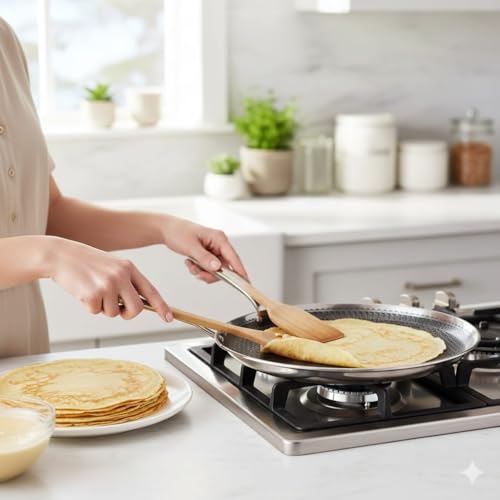 Image of Triply Honeycomb Dosa Tawa 31 cm and 304 Stainless Steel Interior Nonstick Flat Base Tava | Induction, Gas | Healthy Cooking Tawa for Dosa, Uttapam & Chilla Nonstick Tawa Dosa Tawa