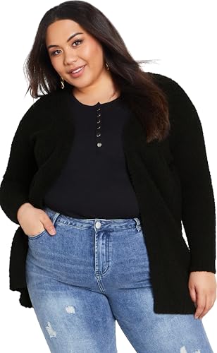 Image of Avenue Women's Plus Size Boyfriend Rib Knit Open Front Cardigan