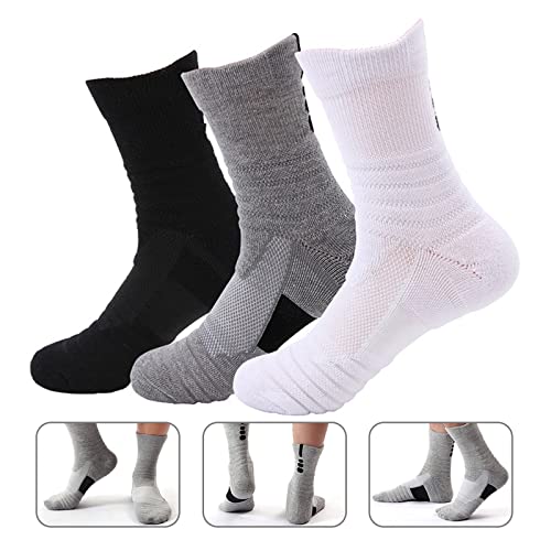 VSOLS Basketball Socks Breathable Sweat-Wicking Sports Socks Long and Short Sweat-Wicking Deodorant Socks Spring and Winter (Color : Mid Gray-Thicken)2