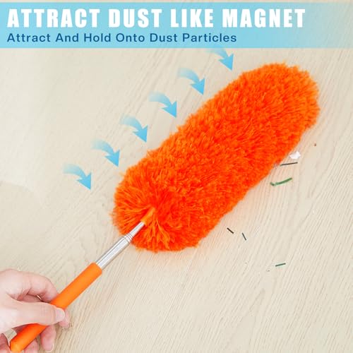 Image of Tanlade 12 Pcs Microfiber Feather Duster for Cleaning 13-31 Inch Extendable Cobweb Dusters Ceiling Fan Duster Washable Bendable Tool for Office Car Window Furniture (Stylish Color)