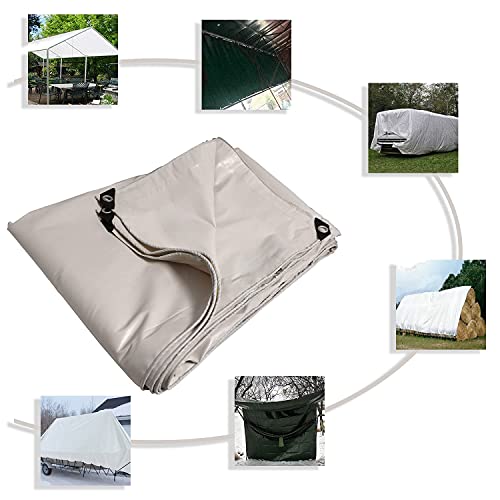HTTMT- 10' x 20' Heavy Duty 14 Mil White Vinyl Tarp Poly Cover sFor Multipurpose: Waterproof,Sun Resistant,Roof,Rip & Tear Proof Tarpaulin w/Grommets & Reinforced Edges [P/N: ET-AWNING002-3X6-WHITE]