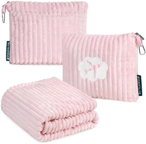PAVILIA Travel Blanket Pillow in Soft Bag with Poc… PAVILIA Travel Blanket Pillow in Soft Bag with Poc…