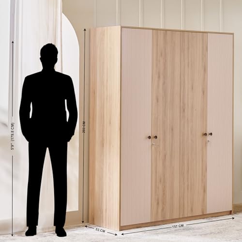 Image of Home Centre | Lexus | Engineered Wood | 4 Door Swing Wardrobes | Brown | 1 Year Warranty
