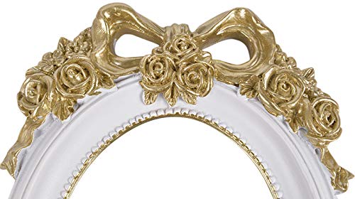 Nerien Handheld Mirror Vanity Makeup Mirror Travel Princess Metal Cosmetic Mirror Portable Oval Embossed Rose Mirrors Decorative Desk Girl Student Vintage Beautiful Handle Mirrors White-4 #TOP3