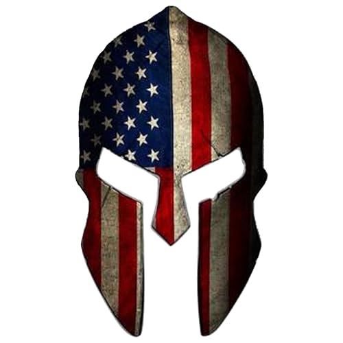Image of Large Spartan Gladiator 300 Helmet American Flag Patriotic Auto Car Decal Bumper Sticker Truck RV SUV Boat Window Support US Military (5 inch)