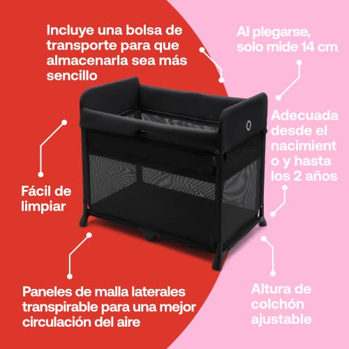 Bugaboo Stardust: Cama de Paraguas Compacto con colchón, se despliega en 1 Segundo con Bolsa de Transporte, 0 a 4 años, Negro