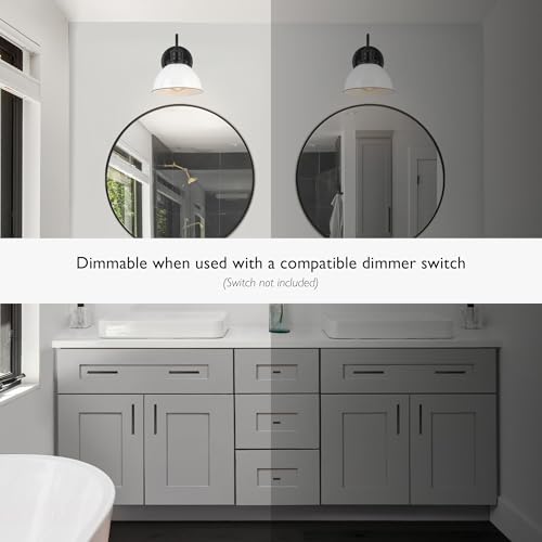 Image of Design House Savannah Rustic Farmhouse Wall Light, Dimmable, Matte Black, White Metal Shade, 8 in x 9.5 in x 10.13 in, 588293