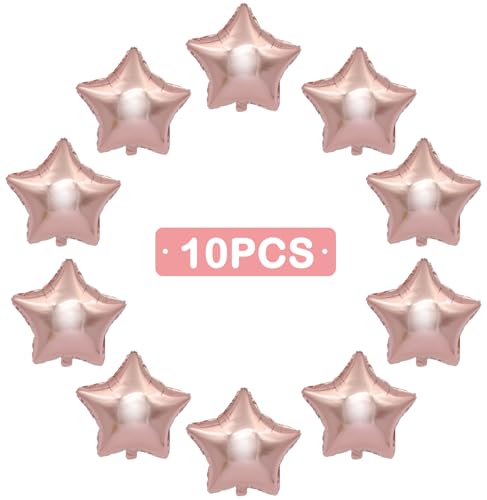 Image of MEETINGU Rose Gold Metallic Balloons, 18 Inch Rose Gold Star Mylar Balloons 10 PCS for Wedding, Birthday, Anniversary, Valentine's Day Decorations