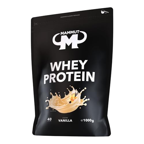 Mammut Nutrition Whey Protein Pulver Vanilla – 1kg – 27g Protein pro Portion – Eiweißpulver mit hohem BCAA-Anteil – Perfekte Löslichkeit in Wasser & Milch – Ideale Zwischenmahlzeit