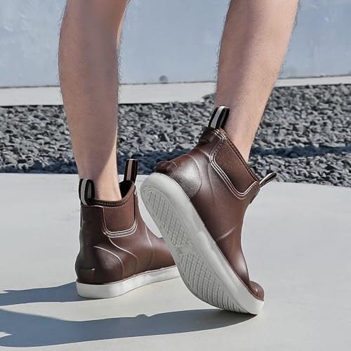 Image of Men's Deck Boots Waterproof Fishing Rain Boots, Anti-Slip Rubber Boots Ankle Booties, High-Performance Footwear Chelsea Boots for Gardening Boating Camping Sailing