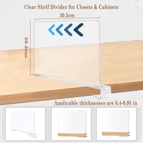 Coriver Acryl Regaltrenner, 6 Stück Transparente Multifunktionaler Regalteiler, Verstellbarer Shelf Divider, Kleiderschrank Trenner für Schlafzimmer Küche Schränke und Organisation-30x20 cm