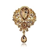 Teardrop Brooch Pin Rhinestone Flower Brooches for Women Created Crystal Brooch Shiny Vintage Gold Plated Pendant Jewellery DIY Accessory for Dress Suit