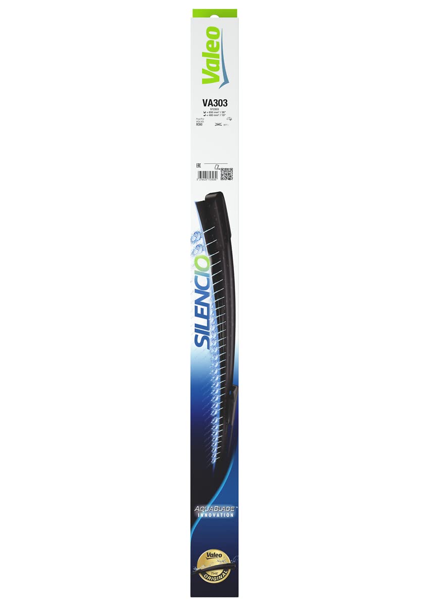 VALEO Silencio Original Aquablade Escobilla - VA303 - Kit de las Mejores en su Clase en Rendimiento de Limpieza y Barrido, Escobillas 650mm/480mm - Delanteras - Juego de 2 Escobillas - 572303