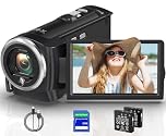 2.7K QHD Video Camera Camcorder 56MP 16X Digital Zoom Camcorders LED Fill Light YouTube Vlogging Camera Recording While Charging with Webcam 270 Degree Rotation Screen 32G SD Card and 2 Batteries