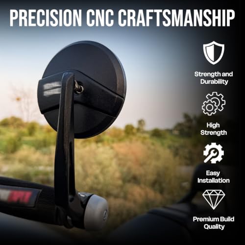 Image of OTOROYS Premium Motorcycle Bar End Mirror, Metal Handle ABS Frame Round Convex Black for Classic 350 | Bullet 350 | Hunter 350 | Meteor 350 | Continental GT 650 | Interceptor 650 | Himalayan Set of 2