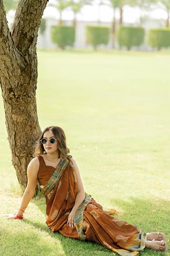 Image of MIRCHI FASHION Women Saree Abstract Print Chiffon | Breathable Lightweight Casual Sari for Regular Use and Office with Unstitched Blouse (Available in 25 Colors)