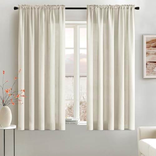 Image of MIULEE Ivory Semi Sheer Privacy Curtains Drapes 2 Panels 52W x 63L