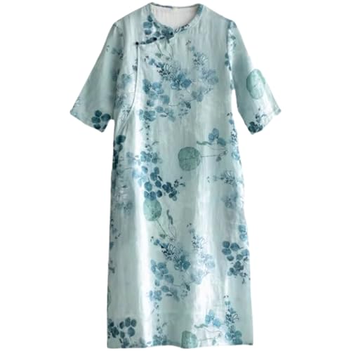 Robe d'été style chinois en lin et coton de qualité supérieure