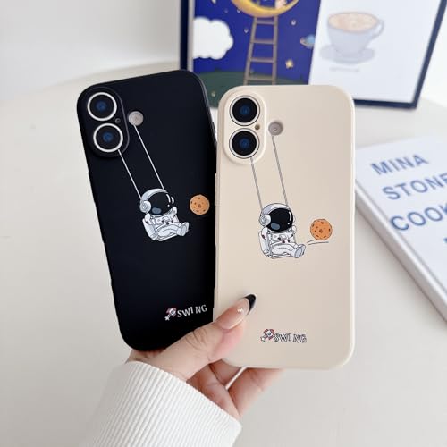 Yonds Queen for iPhone 17 Cute Case, Cool Cartoon Swing Astronaut Planet Moon Space Design Stylish Soft TPU Bumper Shockproof Anti-Slip Protector Fashion Case (Black Planet, iPhone 17) by Yonds Queen - Image 5
