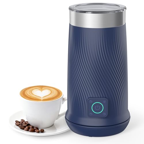 Image of Wowteam Milk Frother, 4-in-1 Electric Milk Steamer, Warm and Cold Milk Warmer and Foam Maker for Coffee, Latte, Cappuccinos, Macchiato, 8.2oz /240ml, Stainless Steel (Blue)