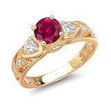 Gem Stone King 18K Yellow Gold Plated Silver Round 6MM Gemstone Birthstone Engagement Ring | Wedding Anniversary Promise Ring For Women | Available In Size 5, 6, 7, 8, 9