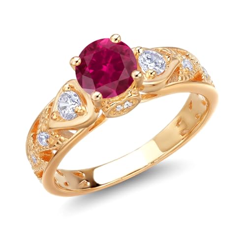 Gem Stone King 18K Yellow Gold Plated Silver Round 6MM Gemstone Birthstone Engagement Ring | Wedding Anniversary Promise Ring For Women | Available In Size 5, 6, 7, 8, 9