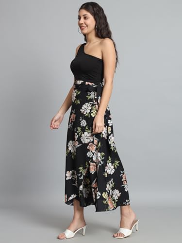 Image of Girl Code Crafted Adjustable Flower Print Black Wrap Skirt