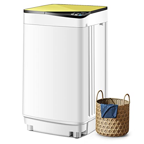 COSTWAY Portable Washing Machine, 7.7lbs Capacity Compact Laundry Washer and Spin Combo with 6 Programs, Built-in Barrel Light, Full-Automatic Washing Machine for Apartments Camping RVs Dorm, Pink