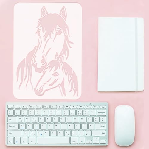 FINGERINSPIRE Pferde Malschablone 21x29.7 cm Wiederverwendbar Stute Und Fohlen Muster Zeichenvorlage Muttertags Schablone Pferdekopf Schablone Zum Malen Auf Holz Wand Stoff Möbeln