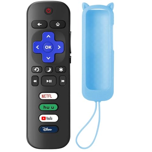 SOTATOO Replacement Remote Control for Roku TV, Universal Remote for TCL/Hisense/Onn/Sharp/Element/Philips Roku Smart TVs with Blue Soft Protective Case (Glow in The Dark)