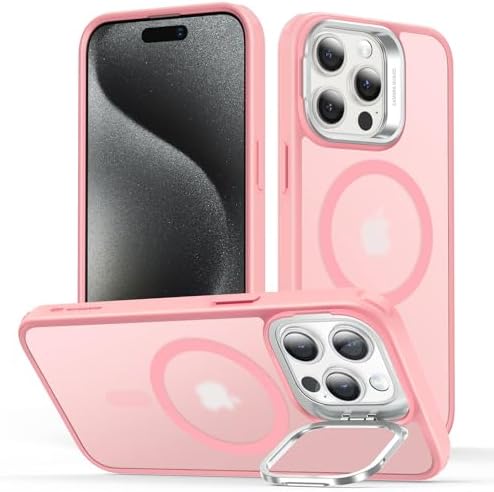 ESR for iPhone 15 Pro Max Case, Compatible with MagSafe, Military-Grade Protective Case, Built-in Stash Stand Phone Case, Scratch-Resistant Back Cover, Classic Series,Frosted Pink