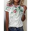 NQyIOS Casual Flower Print Short Sleeve Crewneck T Shirt Women Shirts Women Plus Pink #5