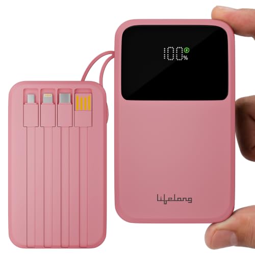 Lifelong Electronics 20000mAh 22.5W Fast Charging Power Bank | 3 Inputs (1 Built-in USB A Cable + 1 C + 1 Lightning Port) & 6 Outputs (3 Built-in Cables + 1 C + 2 A Port) | Small Pocket Size Powerbank