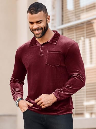 Men's Long Sleeve Polo Shirts Casual Velvet Shirt Real Pocket Business Fall Velour T-Shirt3