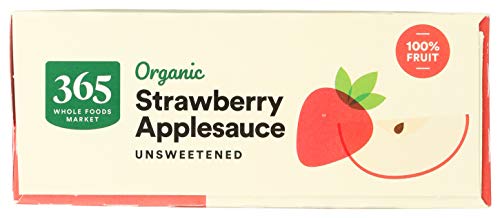 Image of 365 by Whole Foods Market, Organic Strawberry Applesauce Pouches, Unsweetened, 3.2 Ounce (Pack of 8)