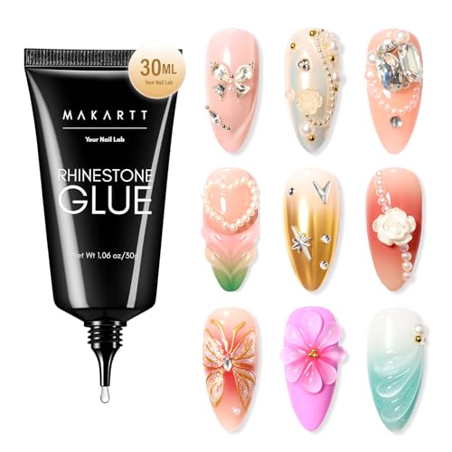 Makartt Colla per Unghie Finte, Gel 3d Unghie Nail Art, 30g Gel Adesivo Per Strass e Pietre Preziose, Colla UV Per Decorazioni Unghie Con Gemme, Cristalli e Gioielli