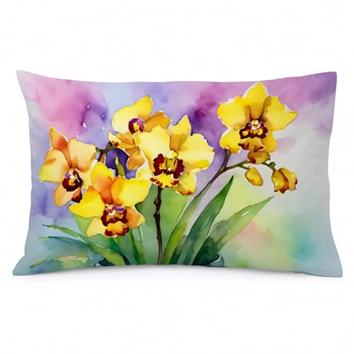 Caroline's Treasures DAC1590PILLOWCASE Orchids in Watercolor Fabric Standard Pillowcase Lightweight Super Soft Easy Care Decorative Artwork Pillowcase, Standard