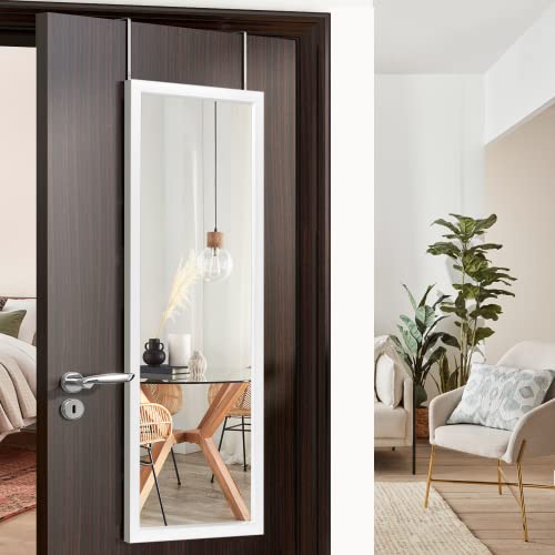 Image of NeuType Over The Door Mirror Full Length Mirror Hanging Over Door or Leaning Against Wall or Mounted On Wall, Door Mirror Full Length Mirror Over The Door, 55 inchx16 inch, White, No Stand