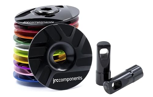 JRC Components Headset Stem Top Cap & Valve Cap Bundle – Lightweight 6061-T6 Aluminium Stem Top Cap with Bolt (1-1/8