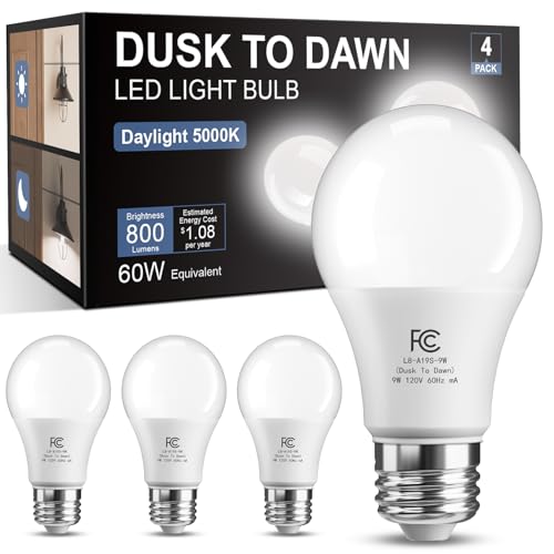 TJOY Dusk to Dawn Light Bulbs Outdoor, Light Sensor A19 LED Light Bulb