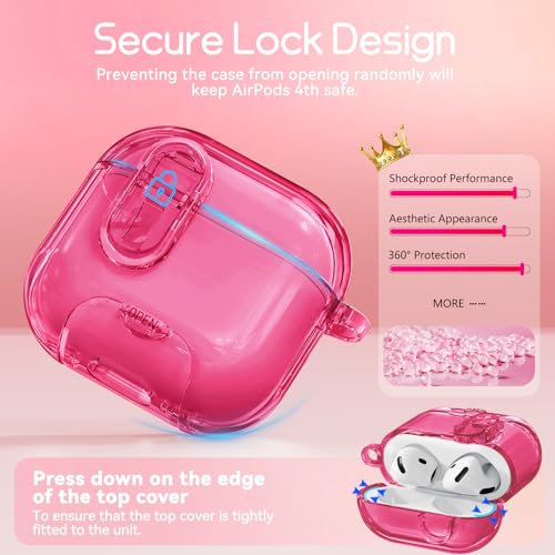Image of for AirPods 4 Case 2024 with Safety Lock,Hot Pink | Clear Case with Phone Stand & Cleaner Kit,Cute Floral Chain for Women Girls,Soft TPU Protective Cover,Shockproof