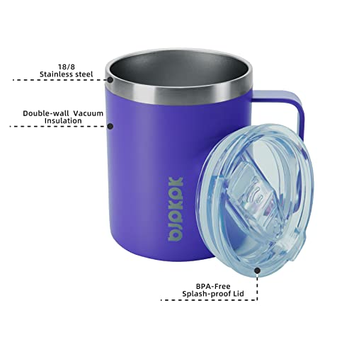 Image of BJPKPK 2PCS Insulated Coffee Mug with Lid, 14oz Stainless Steel Tumbler | Travel Coffee Mug with Handle, Vacuum Insulated Tumbler Cup for Camping, Office, Home, BPA Free Lid, Hot & Cold