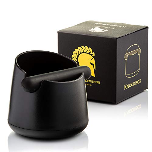 Barista Legends® Abklopfbehälter für Siebträger mattschwarz - Knock Box für Kaffeesatz mit spezieller geräuschabsorbierender Schlagstange - Abschlagbehälter für dein Barista Zubehör.