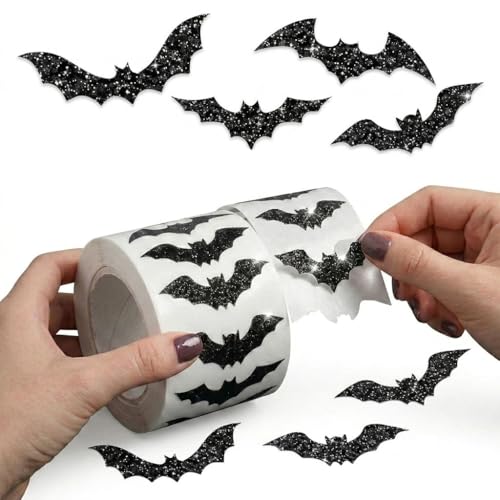 1000PCS Glitter Halloween Bat Stickers Black Bat Scarpbook Stickers
