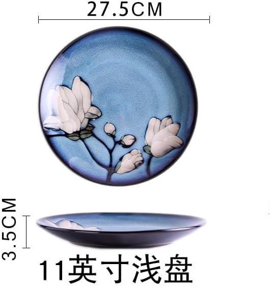 Chinese, Japanese, and Korean underglaze colored magnolia hand-painted deep plate soup bowl, home style noodle bowl, Japanese style bowl, and four course set