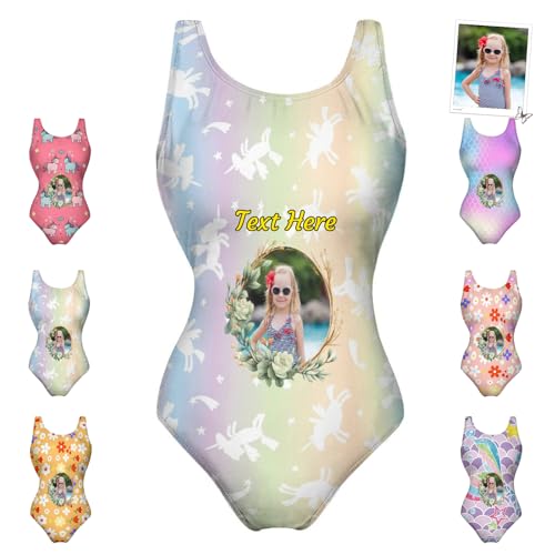 Personalized Swimsuit for Girl, Custom One Piece Swimsuit for Girl, Custom Swimwear with Photo as Summer Holiday Bathing Suit - Main Image
