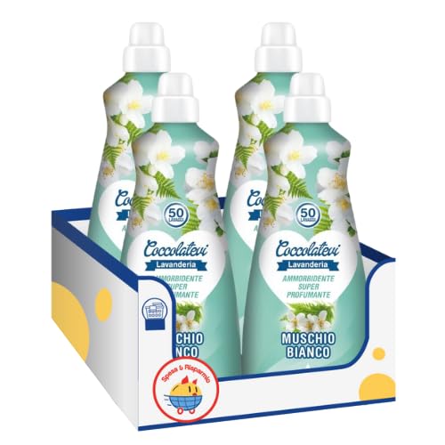 Ammorbidente Super Profumante per il Bucato Essenza Muschio Bianco – 50 Lavaggi – 1250 ml kit con Spugna Brandizzata SPESA & RISPARMIO Inclusa – Variazioni 4/8/12 Pezzi (4)
